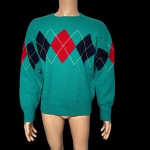 Vintage 80s GAP Clothing Co Men’s Green L Wool Argyle Crewneck Sweater in EUC